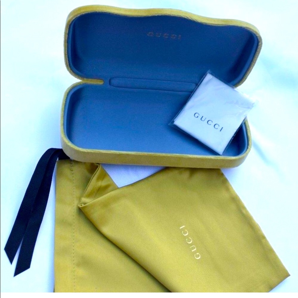 Gucci Mustard Yellow and Blue Sunglasses Case & Pouch Set
